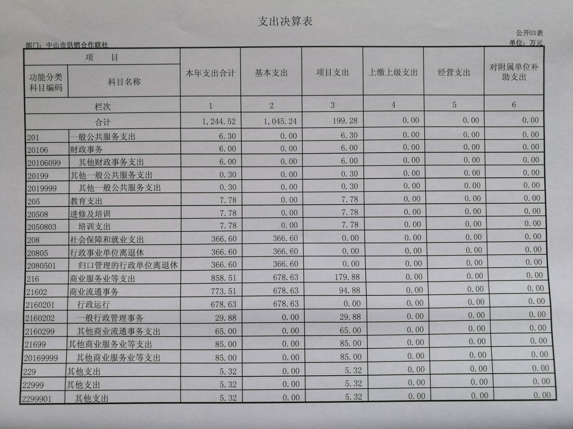 支出決算表